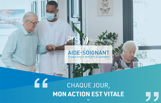 Aide-soignant engagé pour le bien-être au quotidien "chaque jour, mon action est vitale"