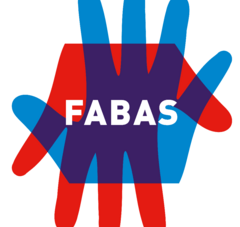 Logo FABAS (deux mains se croisent en transparence rouge et bleu)